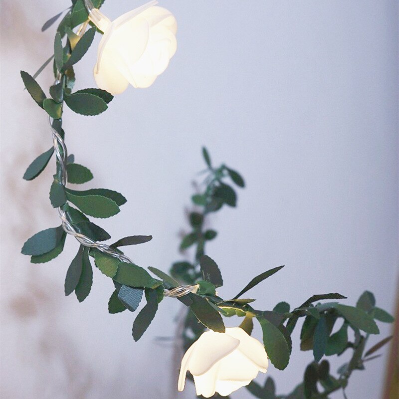 Rose Flower Vine String LED Lights Decoration Green Leaf Garland Battery/USB/Solar Powered 3m 5m 10m Warm White Fairy Lights