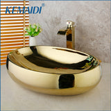 KEMAIDI  Golden Luxury Ceramic Washbasin Combine Mixer Faucets Set