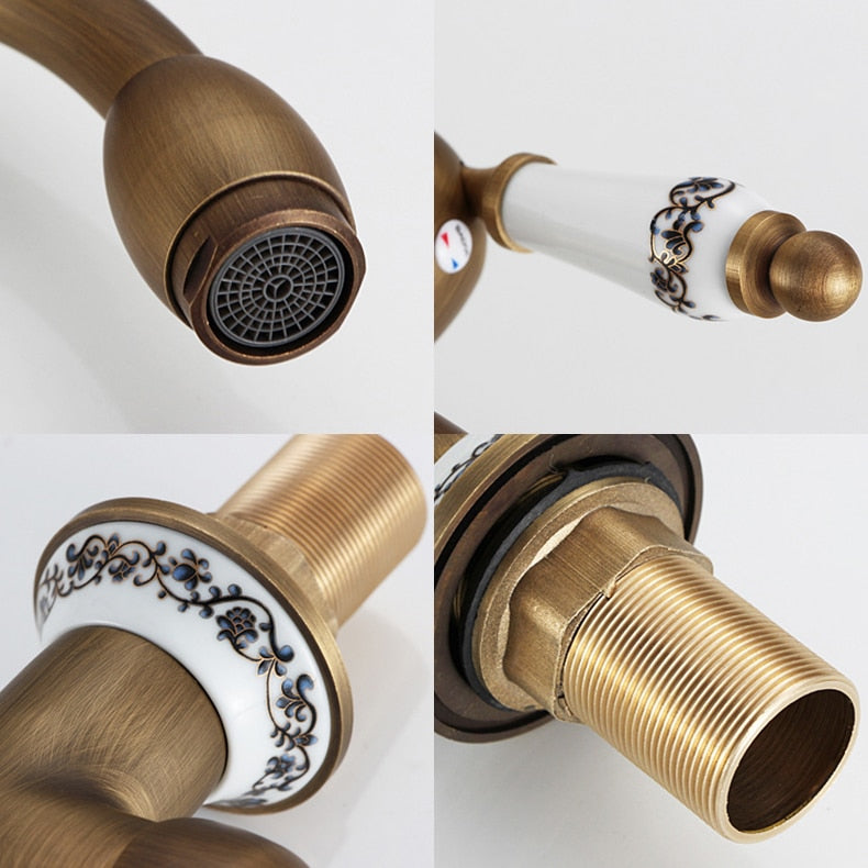 Antique Brass Finish Kitchen Faucet Bronze Single Handle Hot and Cold Water Sink Tap 360 Swivel Bathroom Sink Mixer Taps EK5013