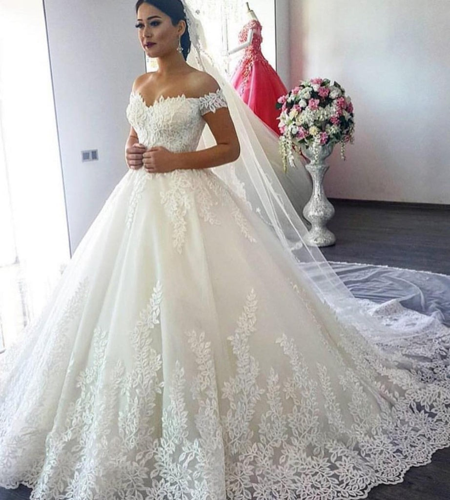 Silver Off Shoulder Wedding Dresses 2022 Bride for Plus Size Women Celebrity Ball Gowns Beads Lace Applique Bridal Gown