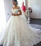 White Off Shoulder Wedding Dresses 2022 Bride for Plus Size Women Celebrity Ball Gowns Beads Lace Applique Bridal Gown