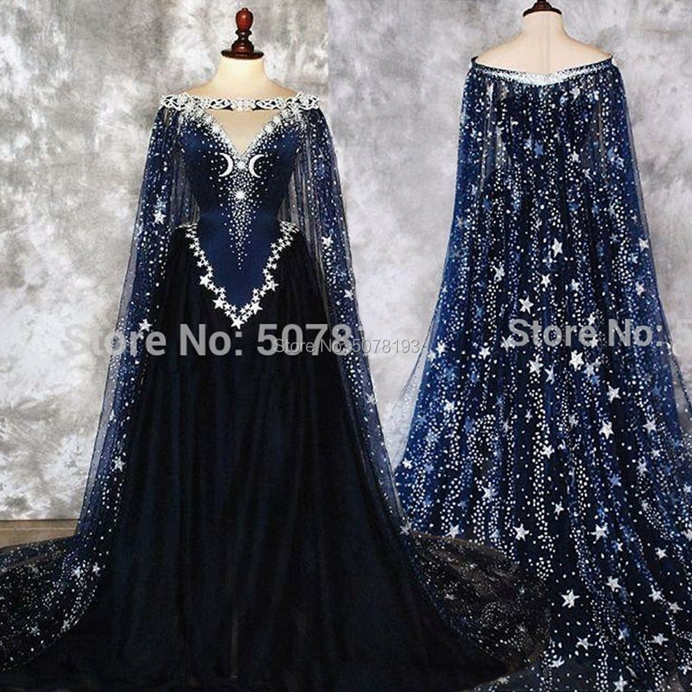 2019 V-Neck Off-The-Shoulder Sleeveless A-Line Floor-Length Tulle Coming-Of-Age Ceremony Dress Stars&amp;Beading&amp;Cloak Free Shipping