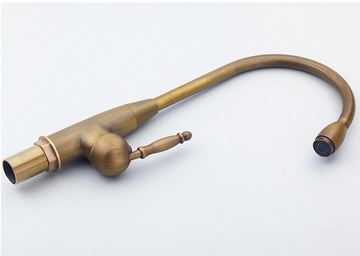 Antique Brass Finish Kitchen Faucet Bronze Single Handle Hot and Cold Water Sink Tap 360 Swivel Bathroom Sink Mixer Taps EK5013
