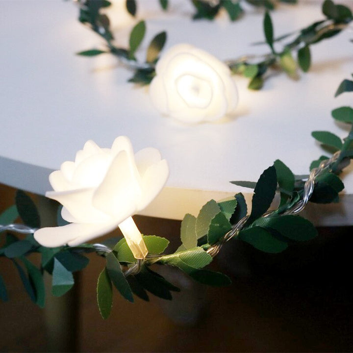 Rose Flower Vine String LED Lights Decoration Green Leaf Garland Battery/USB/Solar Powered 3m 5m 10m Warm White Fairy Lights