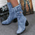 Blue jeans Women Mid-rise Rome Solid Slip-On Chunky Med Heels Boots
