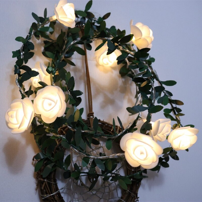 Rose Flower Vine String LED Lights Decoration Green Leaf Garland Battery/USB/Solar Powered 3m 5m 10m Warm White Fairy Lights