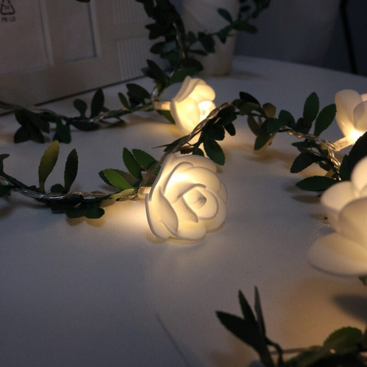 Rose Flower Vine String LED Lights Decoration Green Leaf Garland Battery/USB/Solar Powered 3m 5m 10m Warm White Fairy Lights