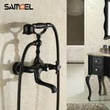 Brass Black Bronze Shower Faucet Double Handles Phone Style Hot and Cold Water Mixer Black Oil Bronze Wall Mounted SF1029