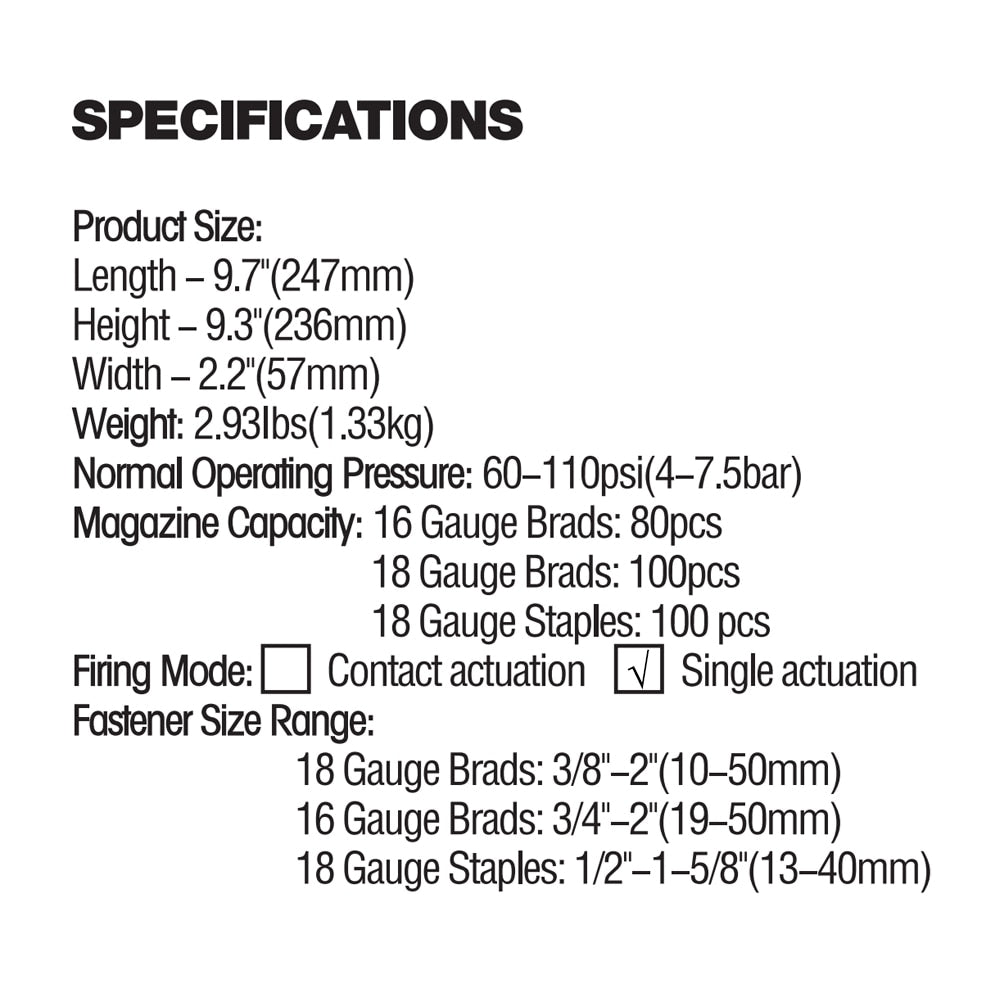 FUJIWARA 3-in-1 Carpenter Pneumatic Nail Gun 18Ga/20Ga Wood Air Stapler F10-F50, T20-T50, 440K Nails