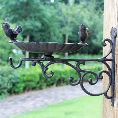 European Vintage Wall Mounted Cast Iron Bird Feeder or Bird Bath With Hook