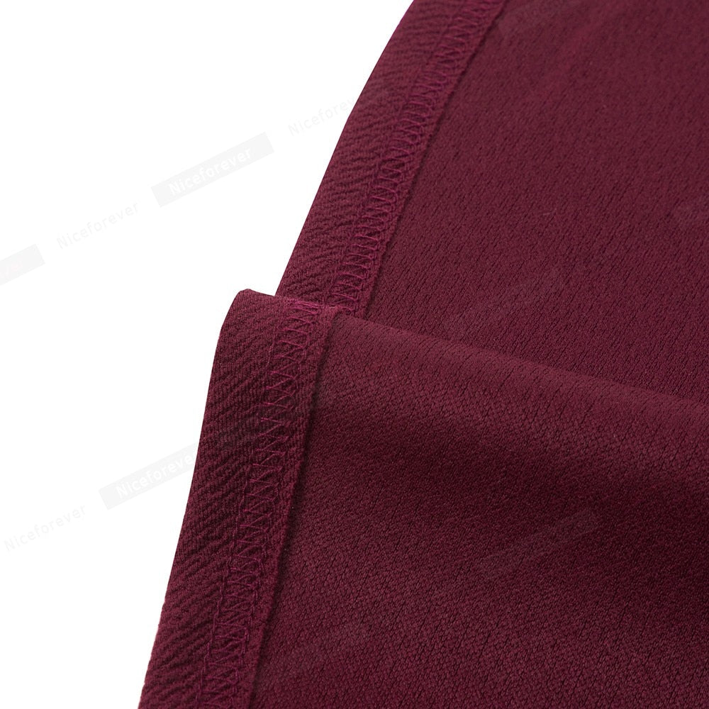 Nice-forever Autumn Solid Color with Hollow Out Lace Patchwork Retro Dresses Business Party Flare Swing Women Dress A234