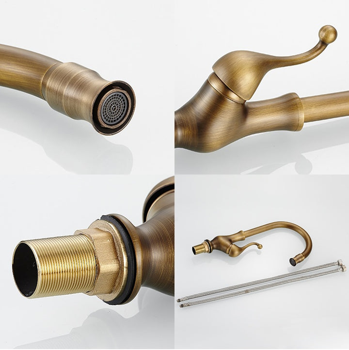 Antique Brass Finish Kitchen Faucet Bronze Single Handle Hot and Cold Water Sink Tap 360 Swivel Bathroom Sink Mixer Taps EK5013