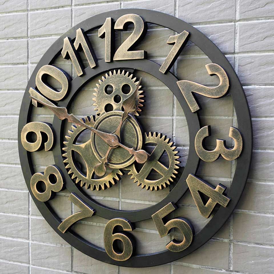Creative Outdoor Garden Wall Waterproof Vintage Hollow Gear Arabic Numeral Clock