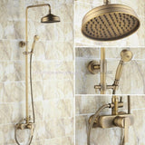 Antique Brass Bathroom 8" Rainfall Shower Faucet Set Single Handle Bath Shower Mixer Taps Wall Mounted with Handshower Brs173