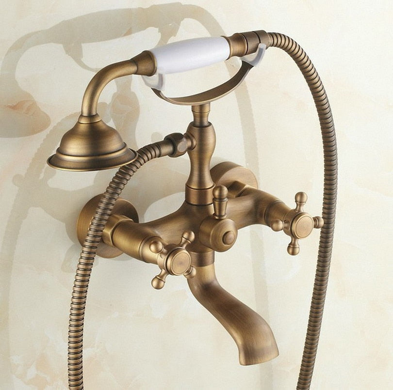 Brass Bathroom Bath Faucet Mixer Porcelain Tap Wall Mounted Hand Held Shower Head Kit Shower Faucet Sets