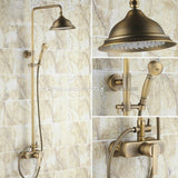 Antique Brass Bathroom Rainfall Shower Faucet Set Mixer Tap With Hand Sprayer Wall Mounted Brs171