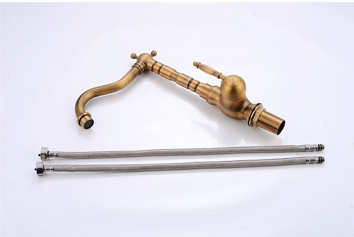 Antique Brass Finish Kitchen Faucet Bronze Single Handle Hot and Cold Water Sink Tap 360 Swivel Bathroom Sink Mixer Taps EK5013