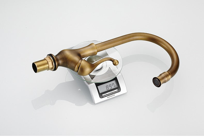 Antique Brass Finish Kitchen Faucet Bronze Single Handle Hot and Cold Water Sink Tap 360 Swivel Bathroom Sink Mixer Taps EK5013
