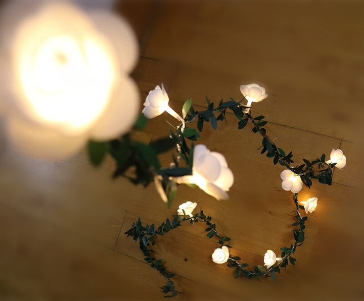 Rose Flower Vine String LED Lights Decoration Green Leaf Garland Battery/USB/Solar Powered 3m 5m 10m Warm White Fairy Lights
