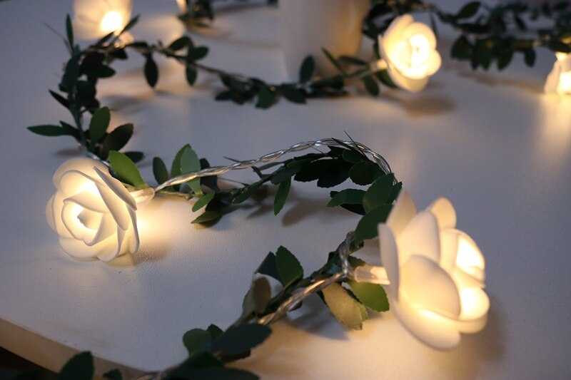 Rose Flower Vine String LED Lights Decoration Green Leaf Garland Battery/USB/Solar Powered 3m 5m 10m Warm White Fairy Lights