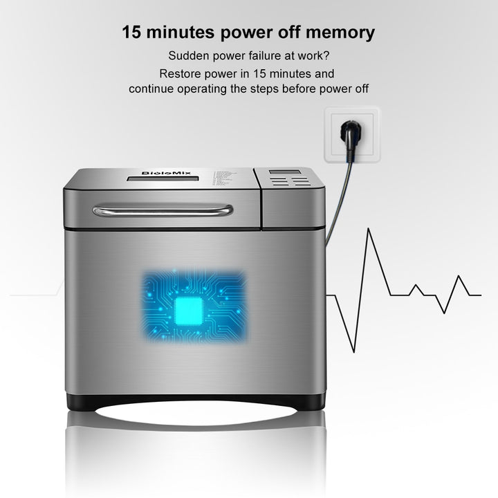 Biolomix Stainless Steel 1KG 19-in-1 Automatic Bread Maker 650W Programmable Bread Machine with 3 Loaf Sizes Fruit Nut Dispenser