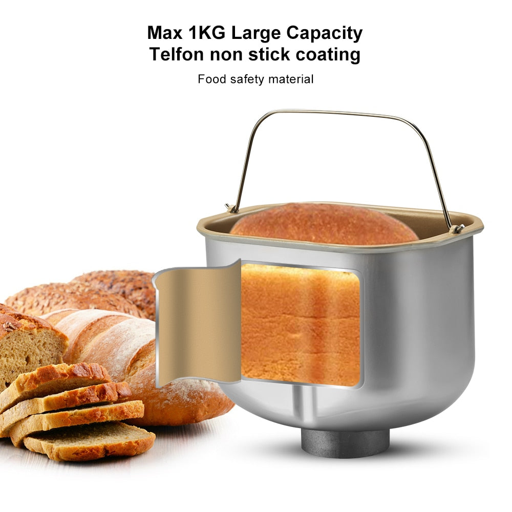 Biolomix Stainless Steel 1KG 19-in-1 Automatic Bread Maker 650W Programmable Bread Machine with 3 Loaf Sizes Fruit Nut Dispenser