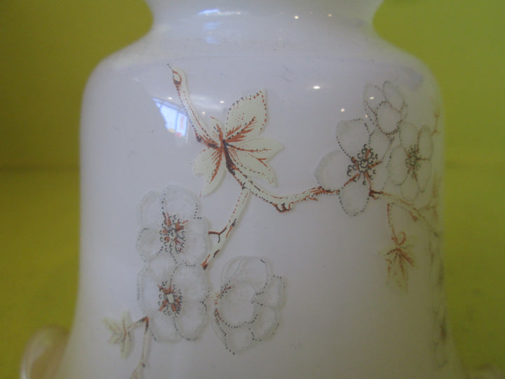 White Bell Shaped Frosted Shade with Amber Trim and Cherry Pattern with Scalloped Edge.  450H x 550W