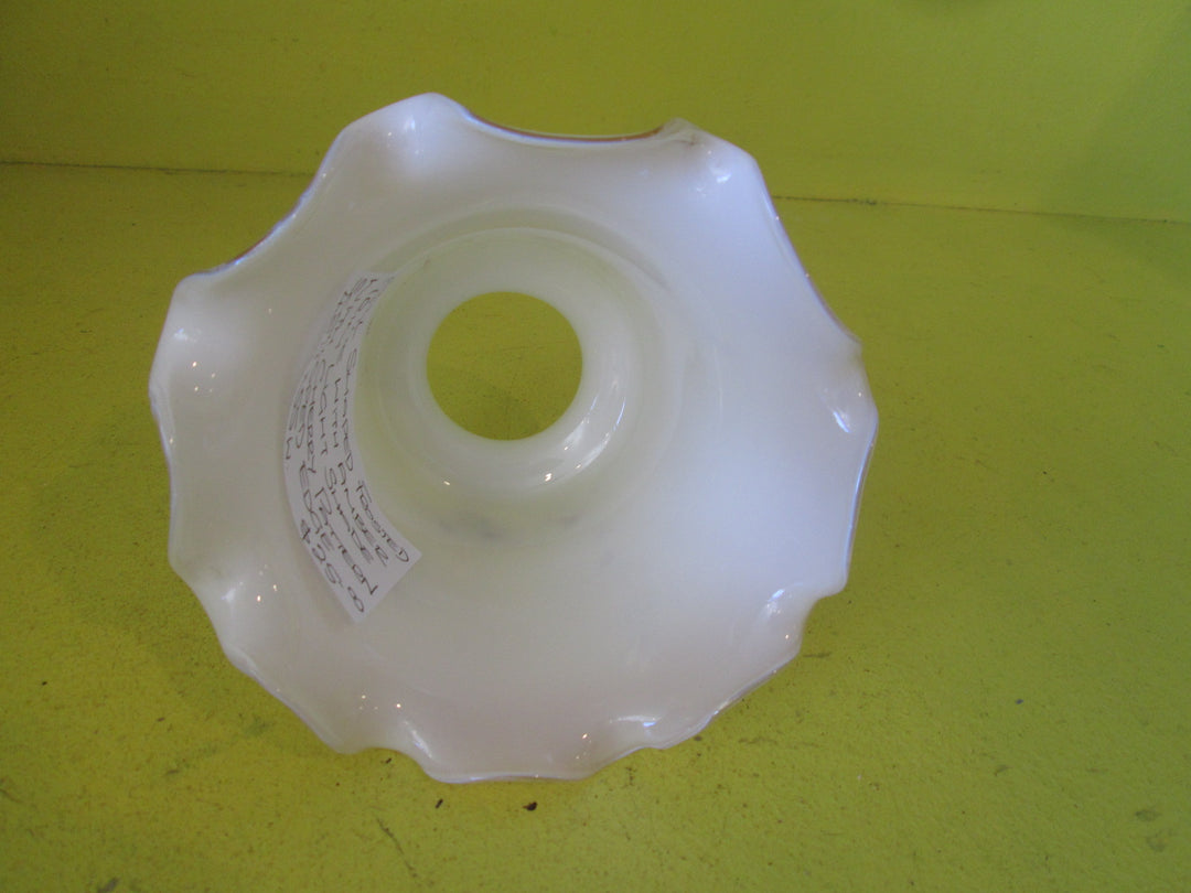 White Bell Shaped Frosted Shade with Amber Trim and Cherry Pattern with Scalloped Edge.  450H x 550W