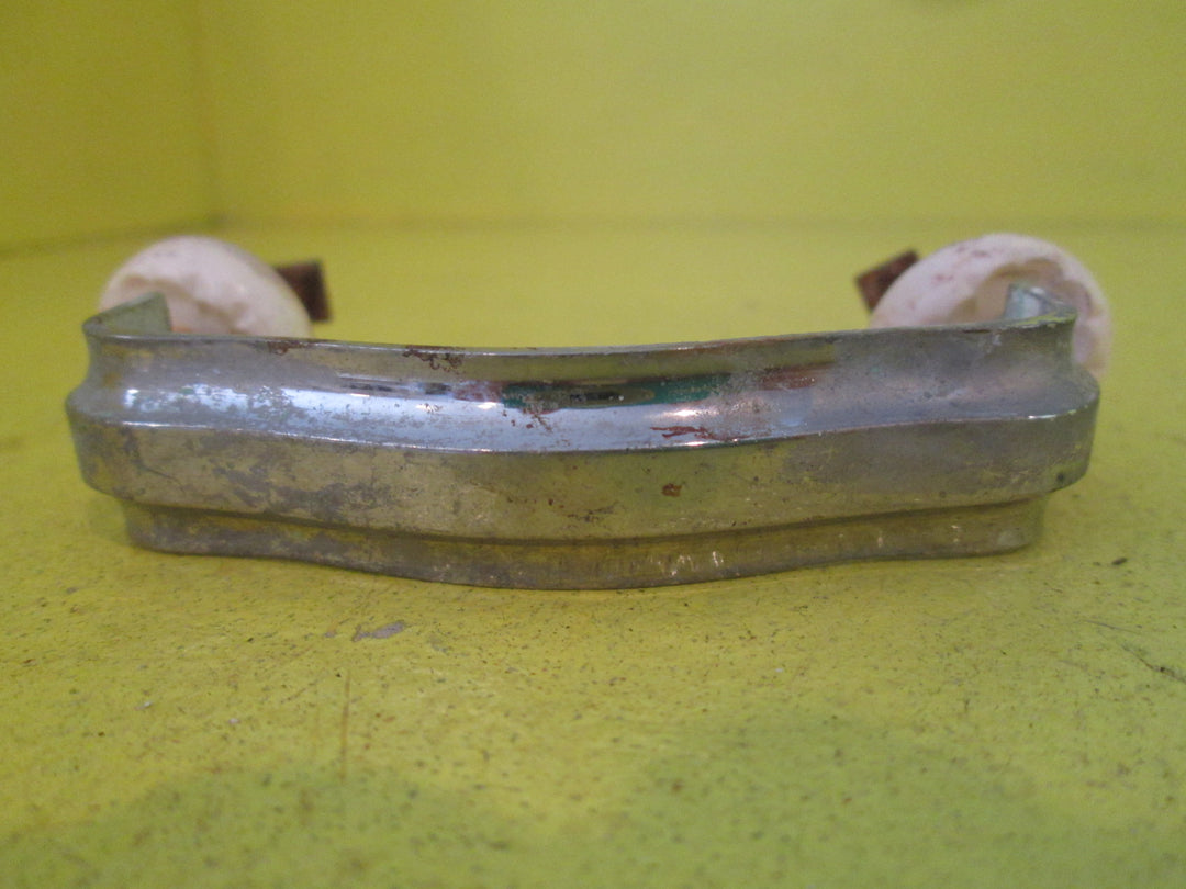 Art Deco Chrome Stepped Handle with Floral Bakelite Mounts 8.5L x 25H x 20W