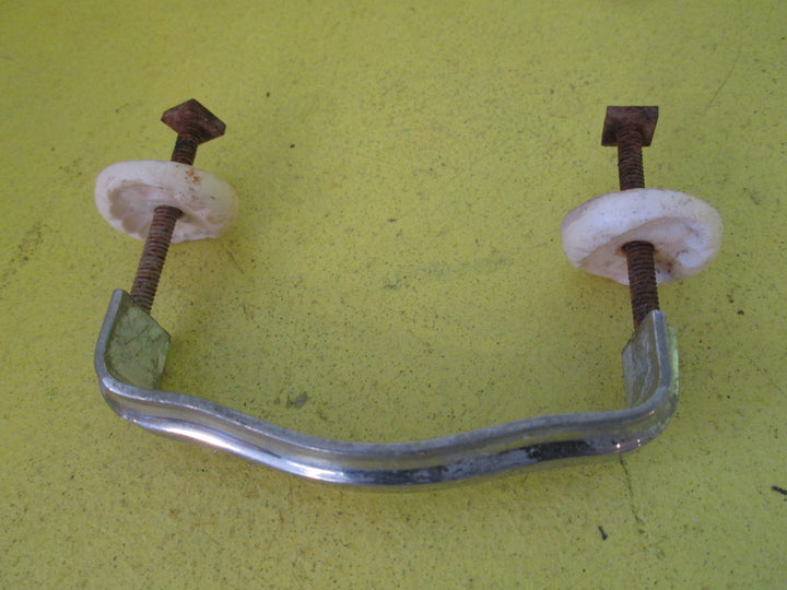 Art Deco Chrome Stepped Handle with Floral Bakelite Mounts 8.5L x 25H x 20W