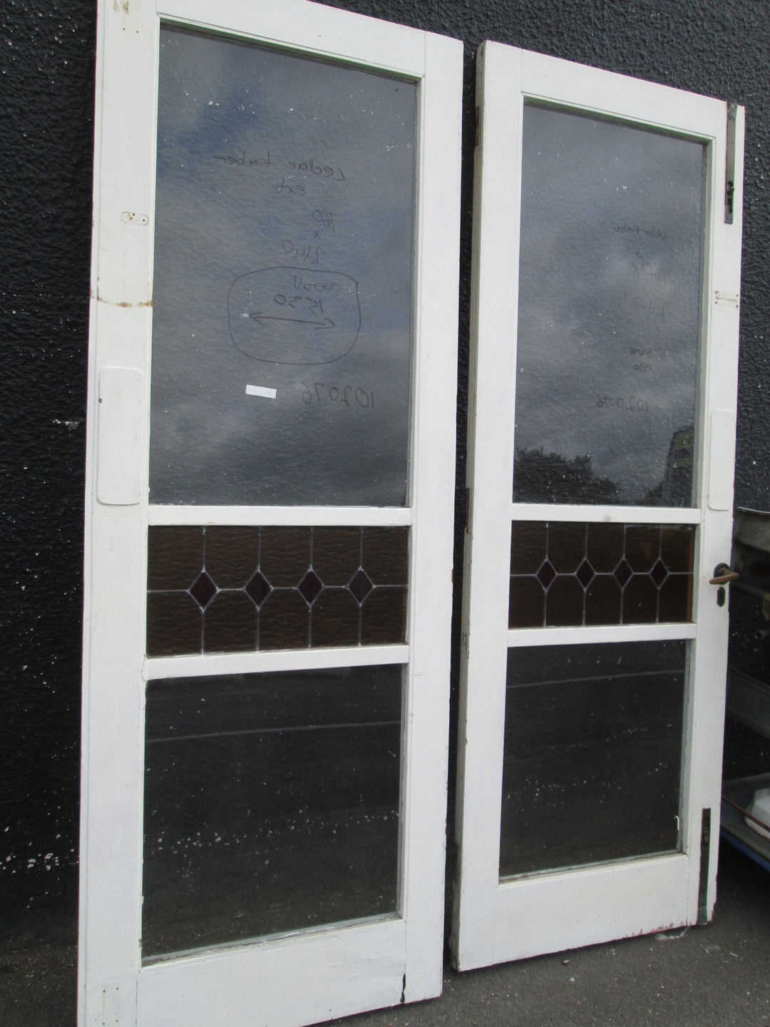 Exterior Amber & Red Leadlight French Doors 2140H x 1530W