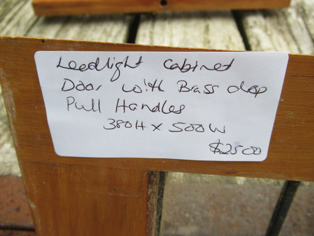 15 Lite Leadlight Cabinet Door with Brass Drop Pull Handles 380H x 500W