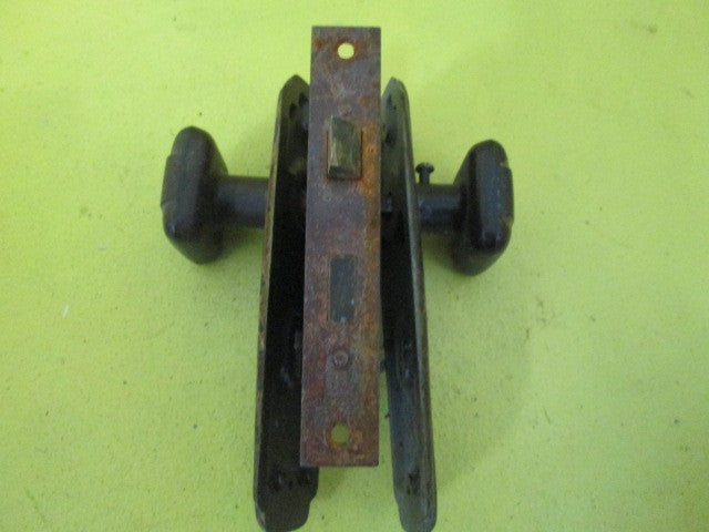 Art Deco Bakelite Square Door Knob with Long Rectangle Plate & Mortice(Knob 55 SQ/Plate 75L x 55W/Mortice Axial 60)