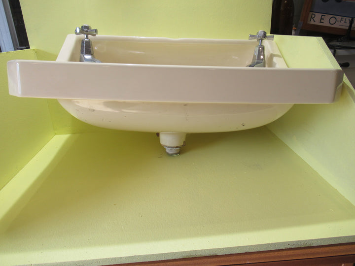 Traditional High Back Basin with Shelf and Retro Taps (Twyford)   630W x 470D x 320H