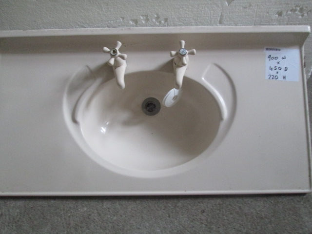 Almond Vanity Top with Tapware 900W x 450D x 220H