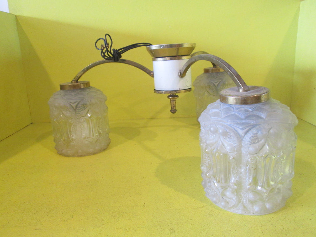 Resro Chandelier with Cut Glass Shades & Enamel & Brass Style Arms 200H x 450Dia