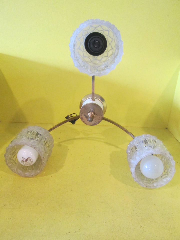 Resro Chandelier with Cut Glass Shades & Enamel & Brass Style Arms 200H x 450Dia
