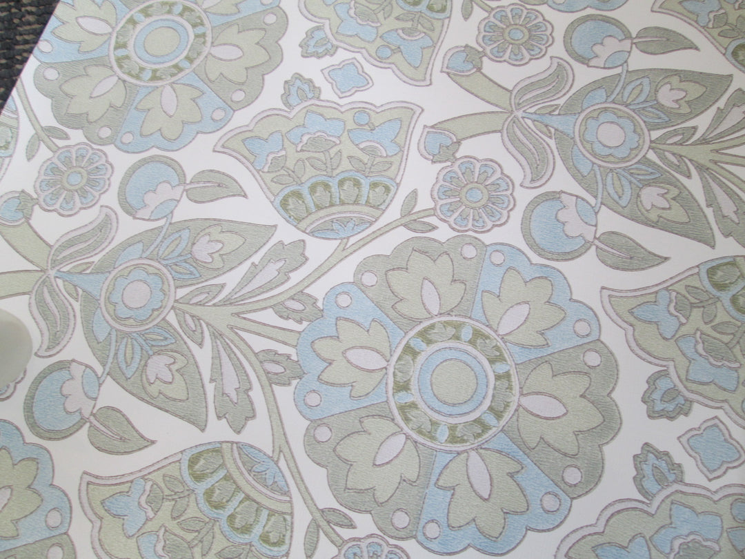 Vintage French Inaltera Wallpaper in Green Blue Baroque Design - 535W