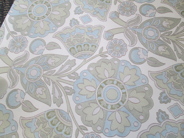 Vintage French Inaltera Wallpaper in Green Blue Baroque Design - 535W