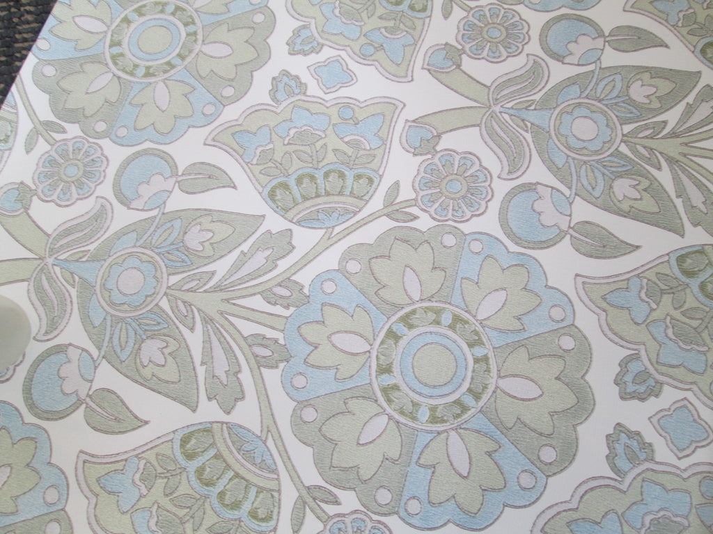 Vintage French Inaltera Wallpaper in Green Blue Baroque Design - 535W