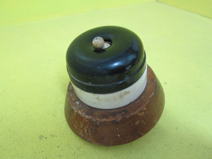 Porcelain & Brown Bakelite Toddle Switch with Wooden   Mount 54D x 40H/Mount 85D x 21H