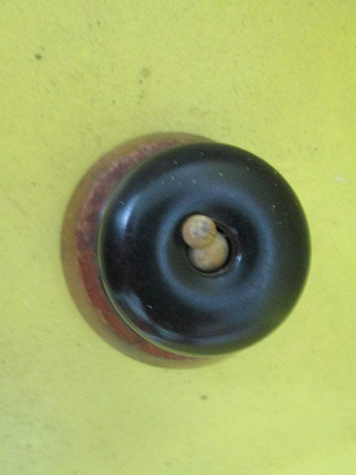 Porcelain & Brown Bakelite Toddle Switch with Wooden   Mount 54D x 40H/Mount 85D x 21H