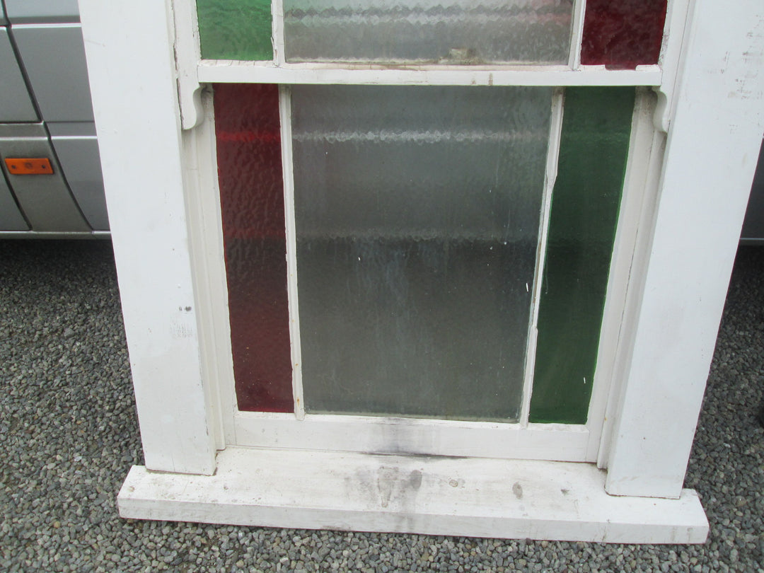 Antique Red, Green and clear Cathedral Glass  Double Hung Window  1660H x 820W x 140D
