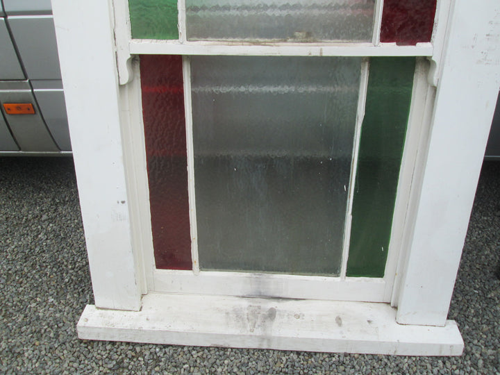 Antique Red, Green and clear Cathedral Glass  Double Hung Window  1660H x 820W x 140D