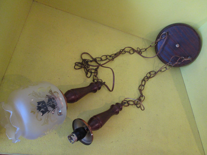 Wood & Opaque Paisley Design Double Pendant Light 360L x 120D Shade/Including Chain 900-1300L