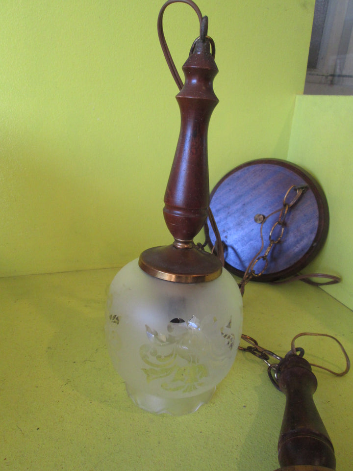 Wood & Opaque Paisley Design Double Pendant Light 360L x 120D Shade/Including Chain 900-1300L