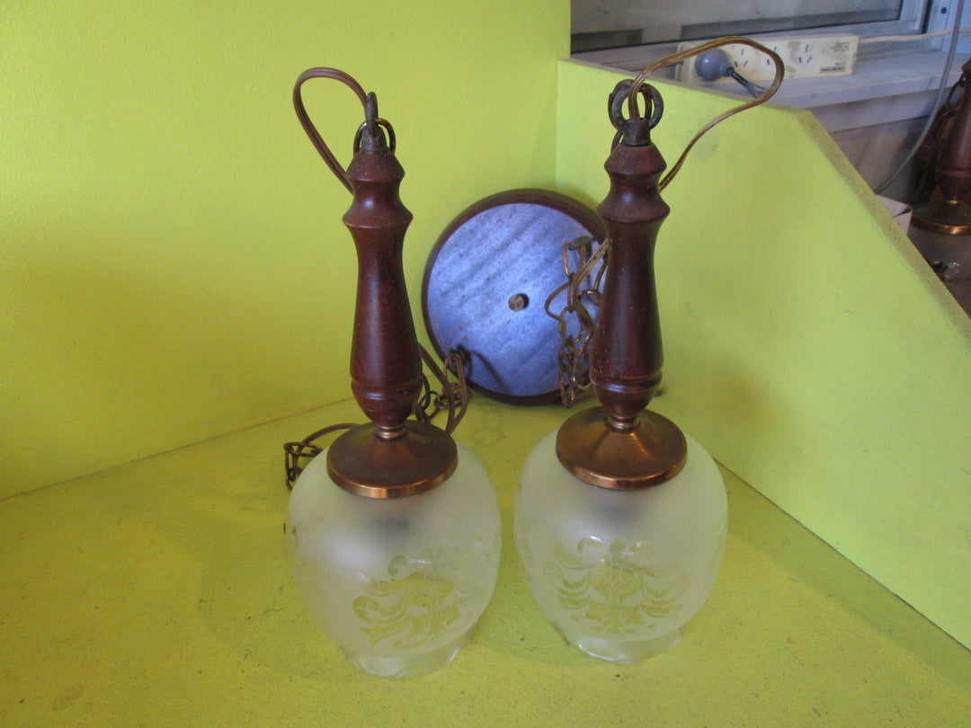 Wood & Opaque Paisley Design Double Pendant Light 360L x 120D Shade/Including Chain 900-1300L
