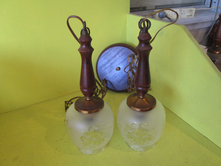 Wood & Opaque Paisley Design Double Pendant Light 360L x 120D Shade/Including Chain 900-1300L