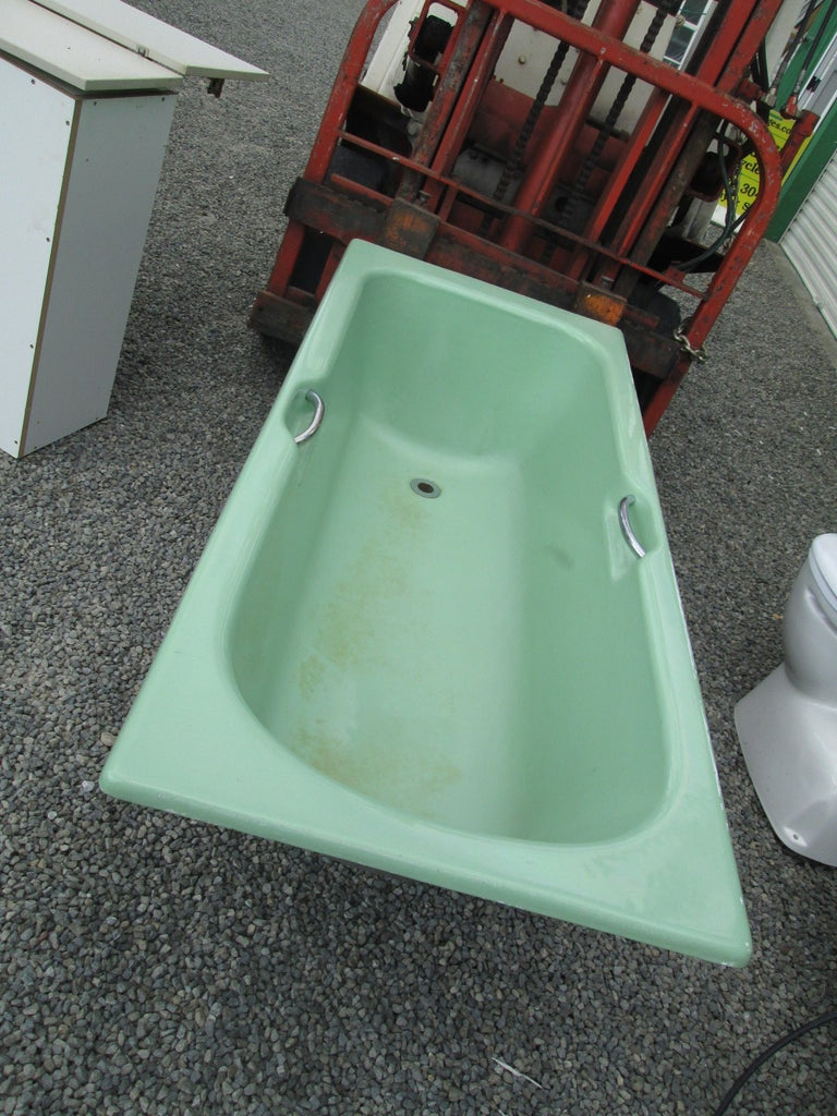 Vintage Art Deco Green Cast Iron Bath with Handles