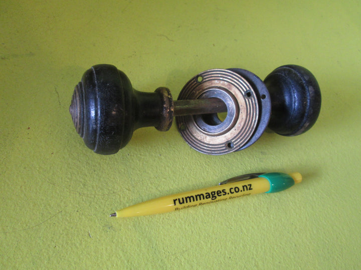 Vintage Wooden & Brass Bullseye Knob with Brass Rose